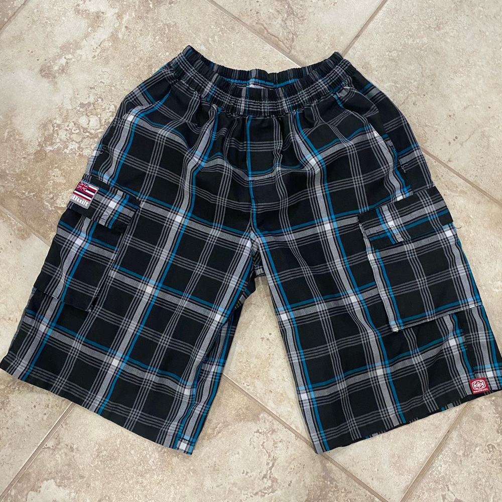 Y2K Maui Built Tropix Hawaii Long Plaid Cargo Shorts Men’s Size Sm